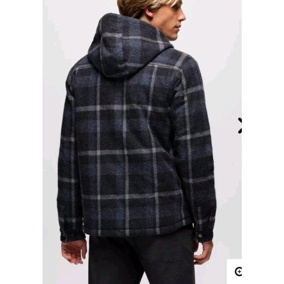 New prAna Men Asgard Hooded Flannel Shirt Jacket Wool Blend Shacket MED Charcoal - Picture 2 of 11